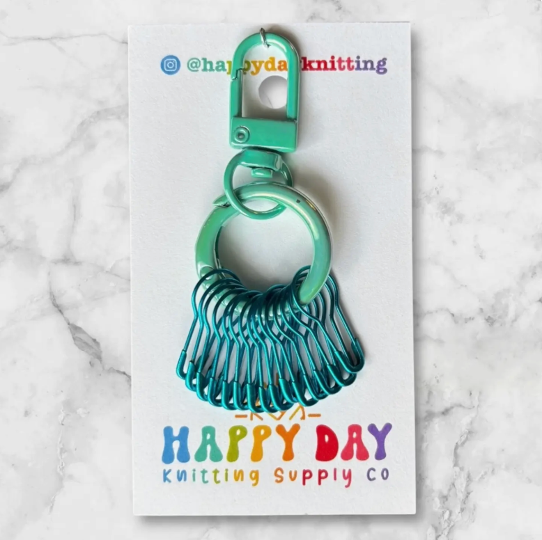 Happy Day Knitting Stitch Marker Holder Ring with 12 Markers