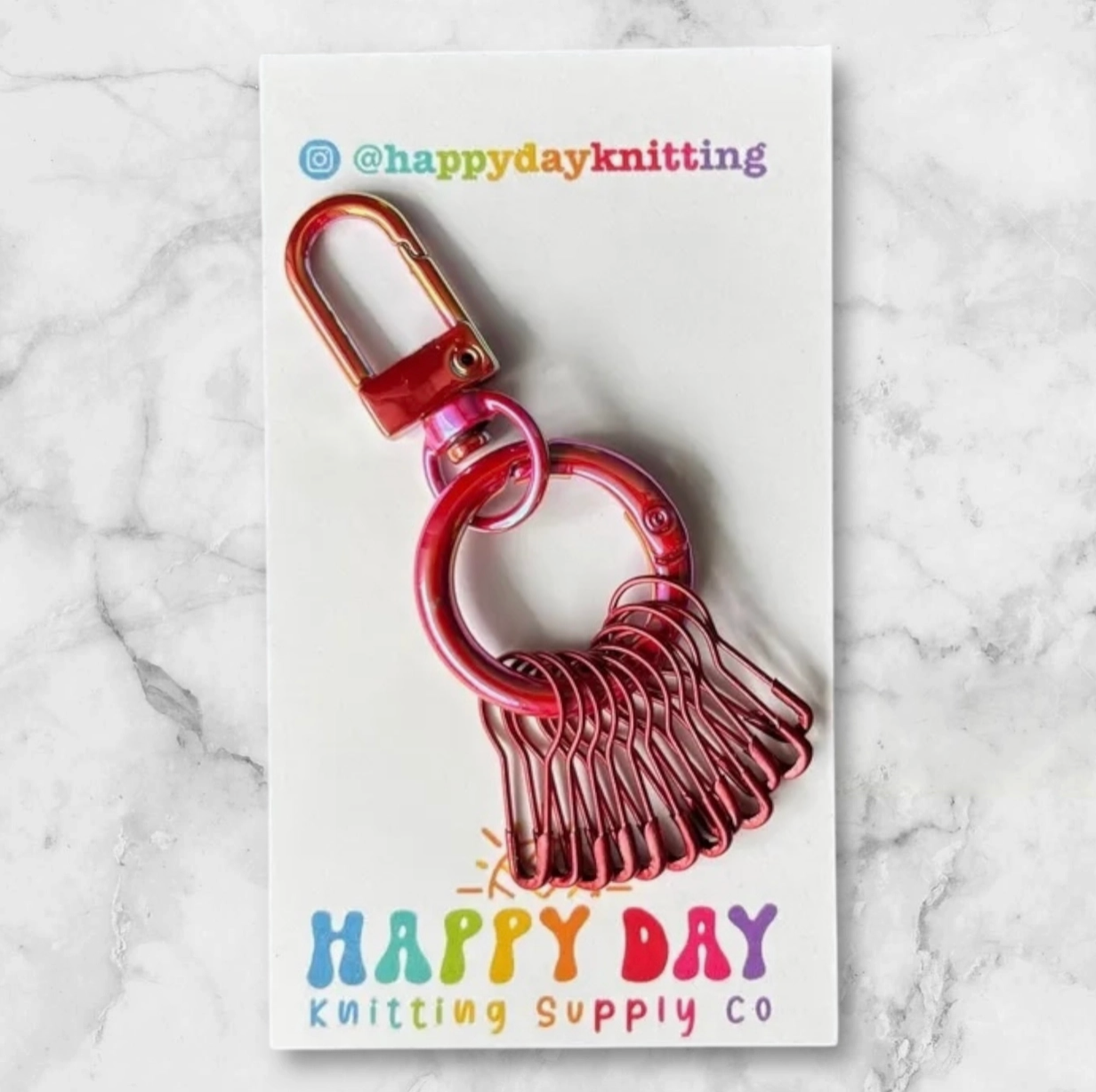 Happy Day Knitting Stitch Marker Holder Ring with 12 Markers