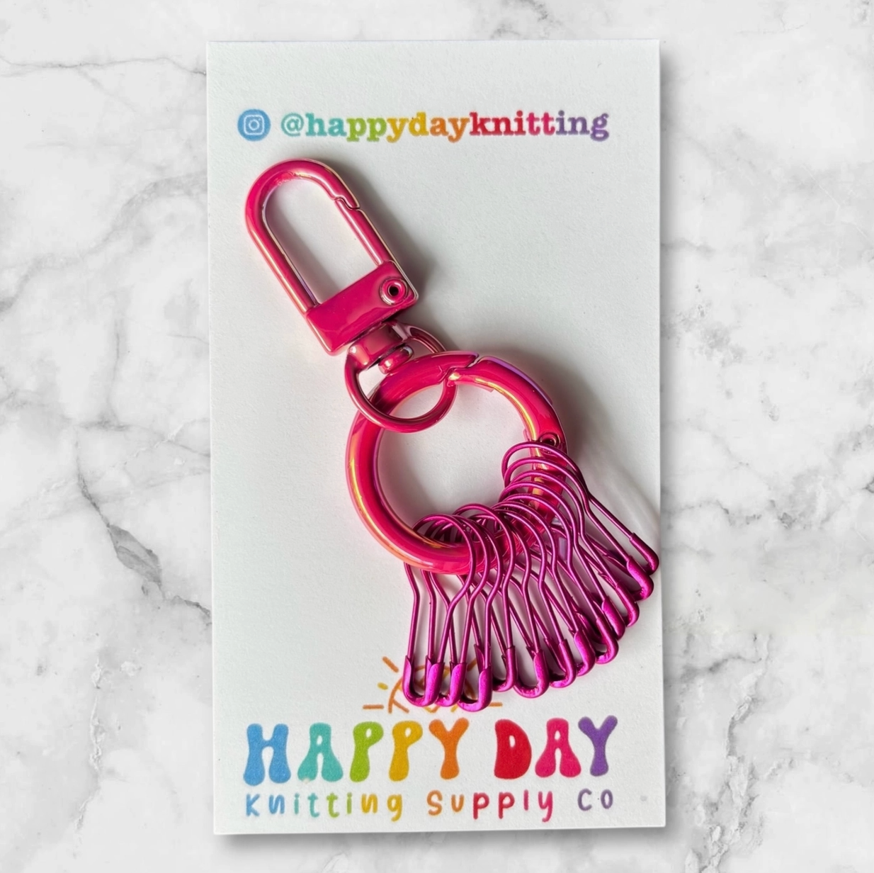 Happy Day Knitting Stitch Marker Holder Ring with 12 Markers