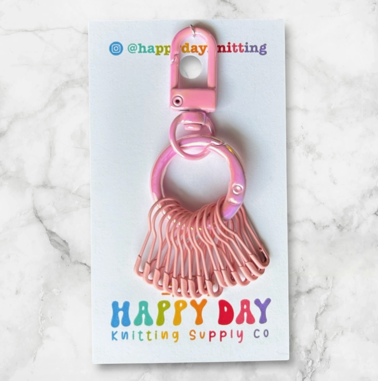 Happy Day Knitting Stitch Marker Holder Ring with 12 Markers