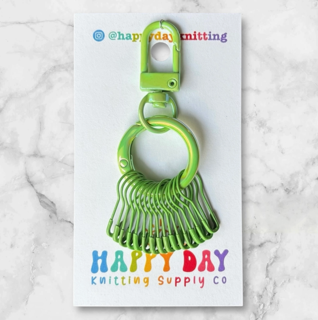 Happy Day Knitting Stitch Marker Holder Ring with 12 Markers