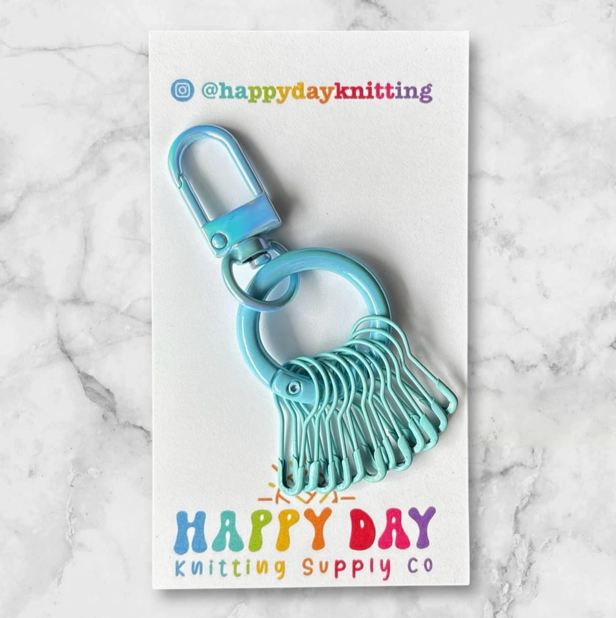 Happy Day Knitting Stitch Marker Holder Ring with 12 Markers
