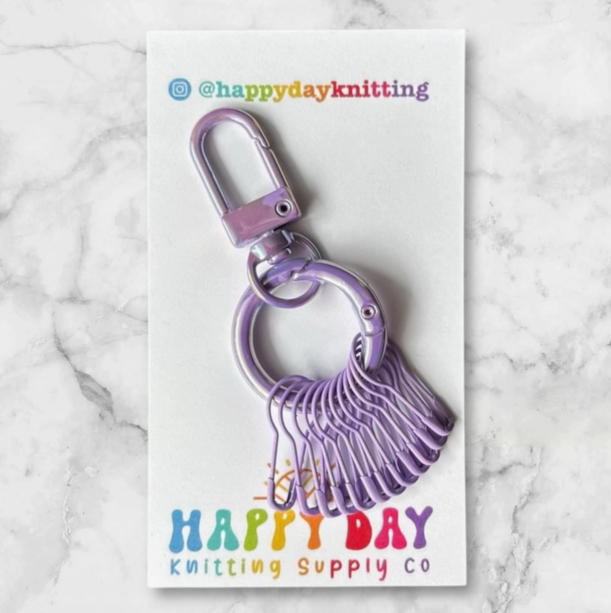 Happy Day Knitting Stitch Marker Holder Ring with 12 Markers